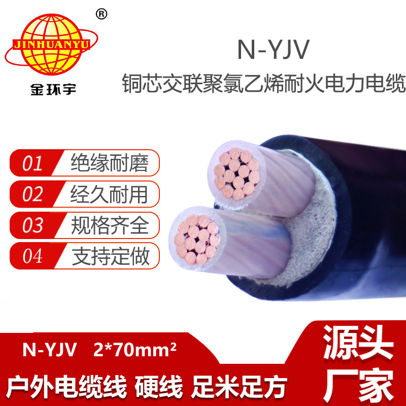 金環(huán)宇電纜 銅芯電纜 N-YJV 2X70平方 2芯電纜 耐火電力電纜
