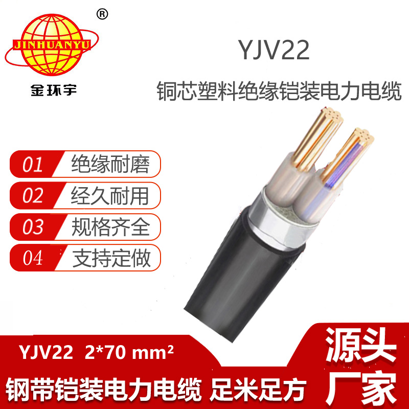 金環(huán)宇電纜 銅芯電纜YJV22 2X70平方 2芯鋼帶鎧裝電力電纜