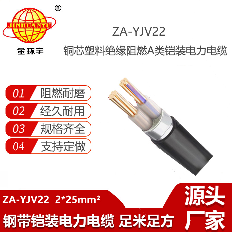 金環(huán)宇電線電纜 深圳鎧裝電纜 阻燃電力電纜ZA-YJV22-2X25平方