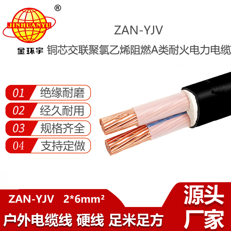金環(huán)宇電線電纜 ZAN-YJV 2X6平方 阻燃yjv電纜 深圳耐火電纜廠