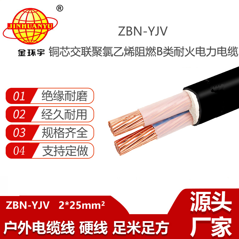 金環(huán)宇電線電纜 b類阻燃耐火電力電纜ZBN-YJV 2X25平方 電纜yjv