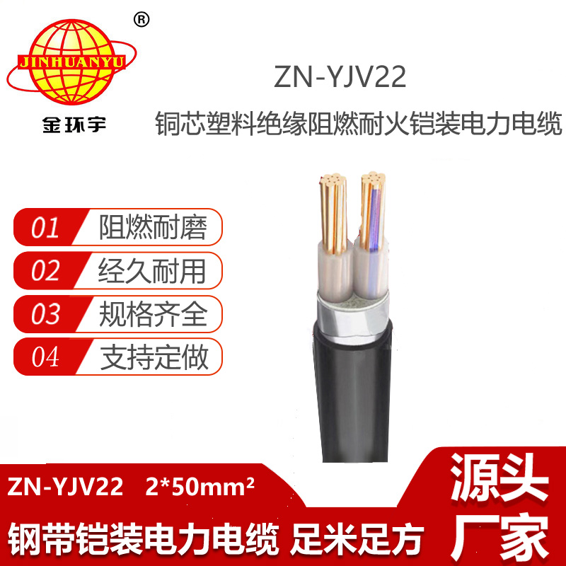 金環(huán)宇電線電纜 2芯電纜鋼帶鎧裝 阻燃耐火電纜ZN-YJV22-2X50平方