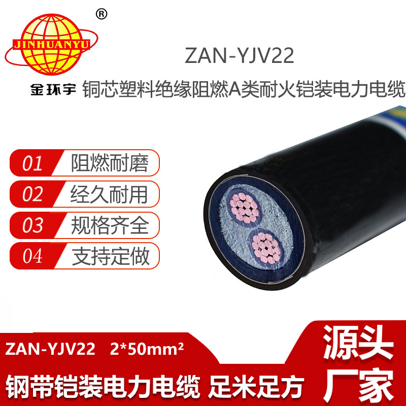 金環(huán)宇電線電纜 深圳yjv22鎧裝電纜ZAN-YJV22-2x50銅芯阻燃耐火交聯(lián)電纜