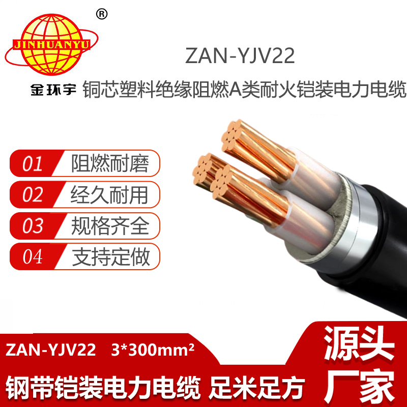 金環(huán)宇電線電纜 鎧裝阻燃耐火電線電纜ZAN-YJV22-3X300電力電纜yjv22