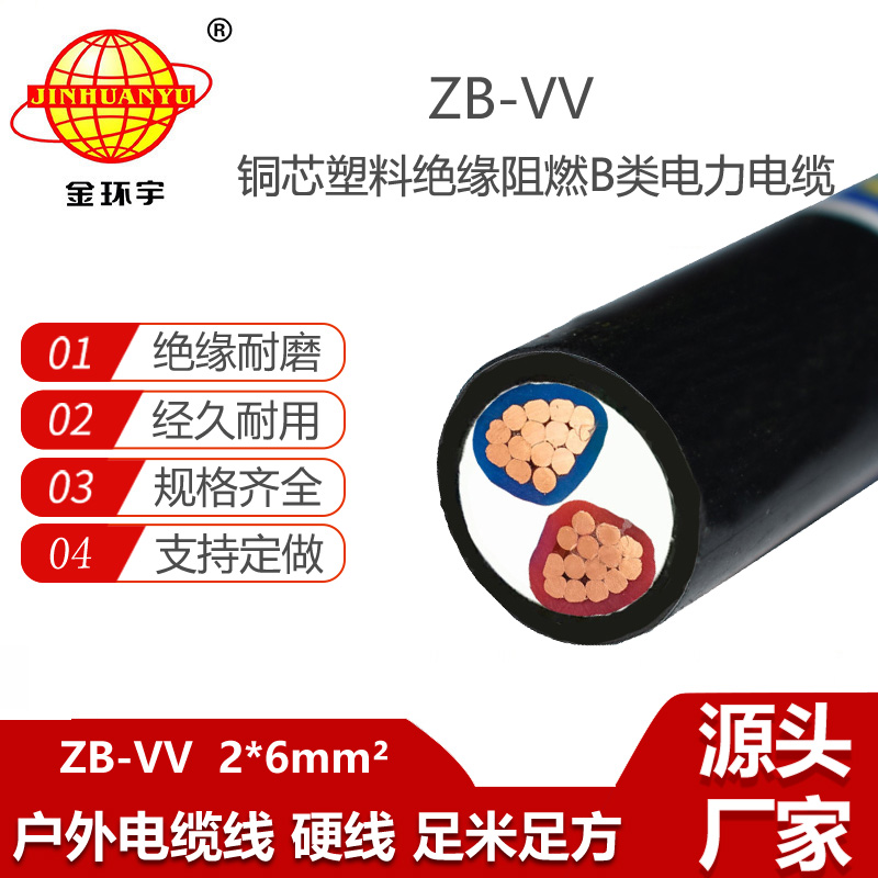 金環(huán)宇電線電纜 深圳B級阻燃電力電纜ZB-VV 2X6 交聯電纜vv